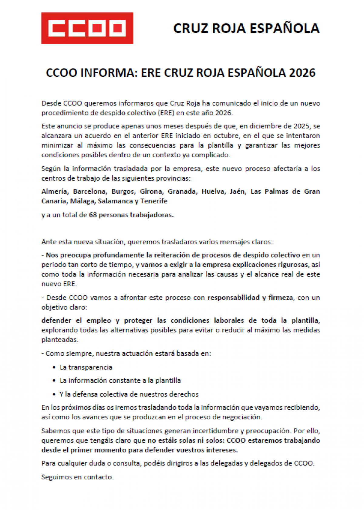 2026 04 22 Comunicado ERE Cruz Roja Imagen